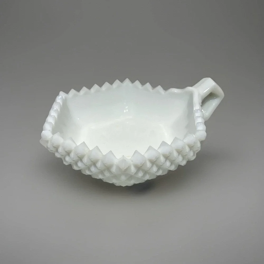 Westmoreland English Hobnail Milk Glass 1-Handle Candy Trinket Bowl Dish Hex Vtg